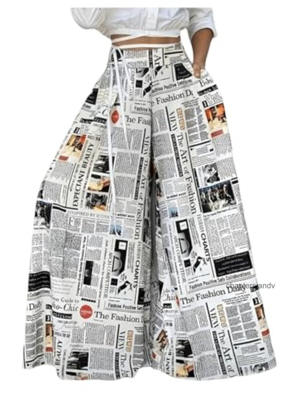 Women's Newspaper Print Wide Leg Pants High Waist